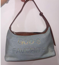 GOD'S FAVOURITE Rhinestone Denim Shoulder Bag