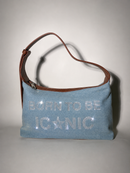 BORN TO BE ICONIC Rhinestone Denim Shoulder Bag